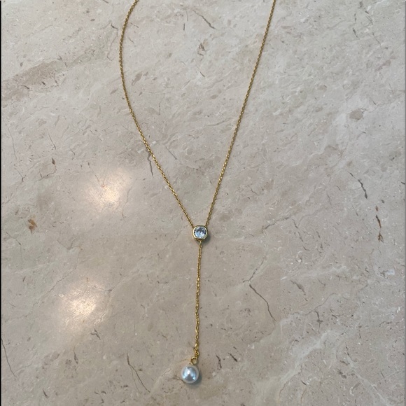 Sale $36 Firm! 14K Gold Plated Necklace with CZ & Faux Pearl - Picture 3 of 12
